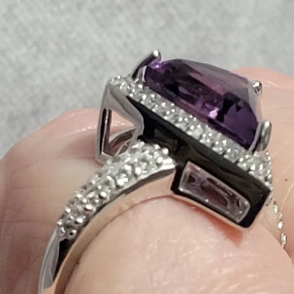 Premium African Amethyst & White Zircon Ring Size 10‎